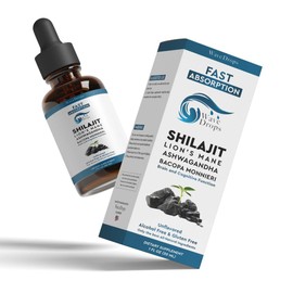 Lion's Mane - Shilajit - Ashwagandha - Bacopa Monnieri Liquid Drops | for Stress, Memory Booster,Focus | All Natural Ingredients 1Fl Oz (1)