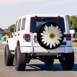 Delerain Spare Tire Cover with Backup Camera Hole White Daisy Wheel Covers Waterproof Dust-Proof UV Sun Universal Fit for Jeep Trailer RV SUV Truck and Many Vehicle (17 Inch for Diameter 31"-33")