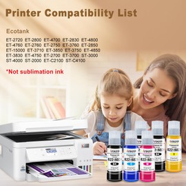 522 Ink Refill Bottles Compatible for T522 522 Refill Ink Bottle Use for EcoTank ET-2800 ET-2803 ET-2850 ET-2720 ET-3750 ET-4800 ET-4700 ET-2750 ET-2400 ET-4810 Black Color 6 Pack