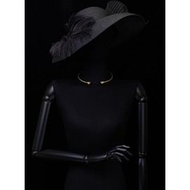 COOLSTEELANDBEYOND Ladies Gold Color Neck Cuff Metal Choker Necklace Collar Necklace, Twisted Cable with Sphere Ends