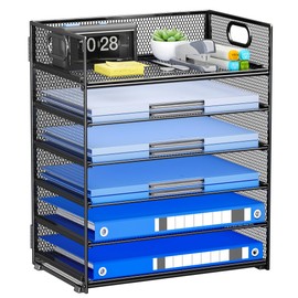Organizador de papel de 6 niveles para escritorio con asa, organizador de archivos de metal resistente | Organizador de escritorio apilable para sumin