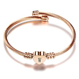 LSxAB Women Initial W Letter Cuff Bracelet Rose Gold Heart Capital Name Alphabet Bangle Wristband Bracelets Expandable