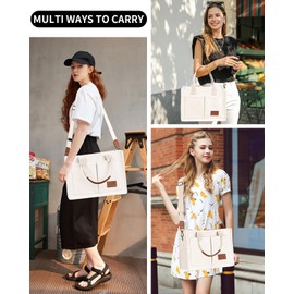 VOFANK Large Canvas Tote Bag for Women - Zipper Work Crossbody Purse Handbag Shoulder Satchel Travel Gym Everyday Bag (Beige, XL)