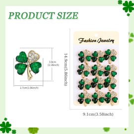 MEEDOZ 12 Pcs Green Four Leaf Clover Brooch Pins for Women Vintage Crystal Rhinestone Shamrock Brooches Jewelry Bulk Set