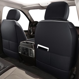 Huidasource Silverado Seat Covers Front Back Leather Seat Accessories Fit for Chevy Silverado GMC Sierra 1500 2007-2013&2019-2024, 2500HD 3500HD 2020-2024 Crew Double Cab(Full Set/Black&White)