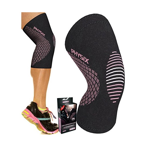 Physix Knee Support for Women & Men, Knee Brace for Knee Pain Relief Arthritis Meniscus Tear ACL MCL Injury Recovery, No-Slip Knee Compression Sleeve for Running Workouts Sports (1 Piece, Pink M)