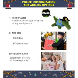 DolliBu Alligator Police Officer Plush Toy - Super Soft Alligator Cop Stuffed Animal Dress Up with Cute Cop Uniform and Cap Outfit - Gift with Personalization - 6 Inches