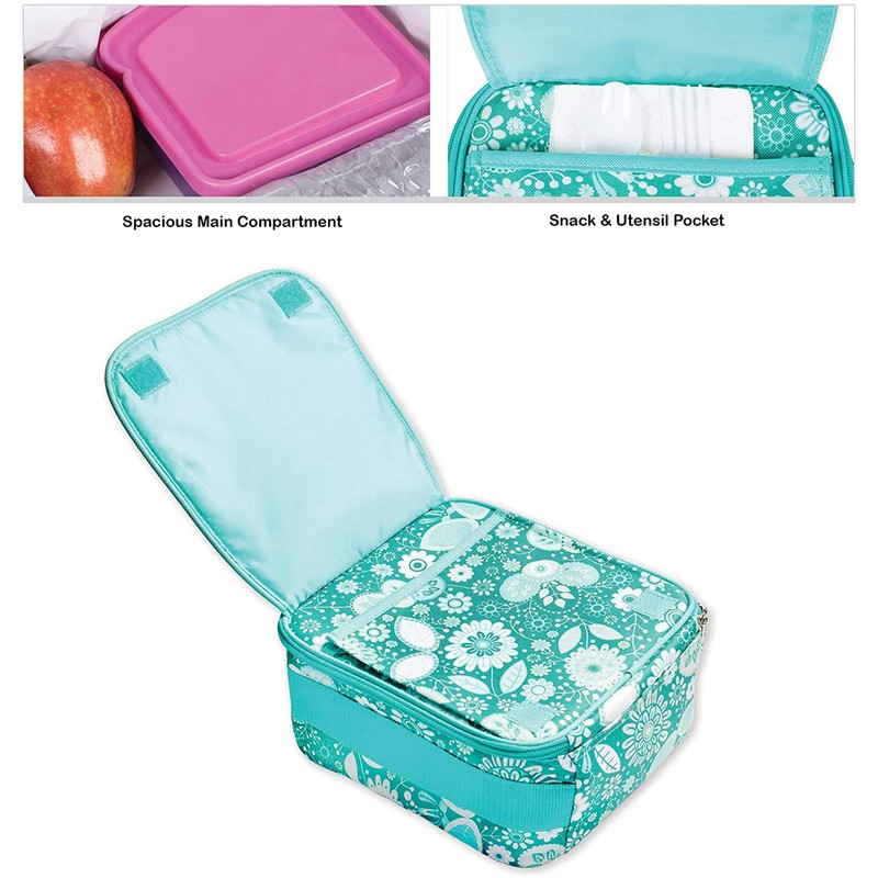 Class Collections Teal Floral Motif Water Resistant Zipper Closure Insulated