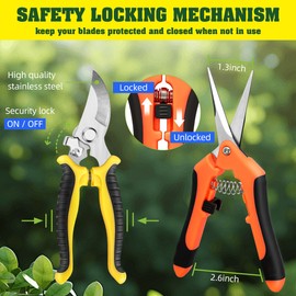 4 Pack Garden Pruning Shears, Stainless Steel Shears, Scissors, Clippers, Pruning Snips for Gardening Tools (4PCS Yellow Orange Green)