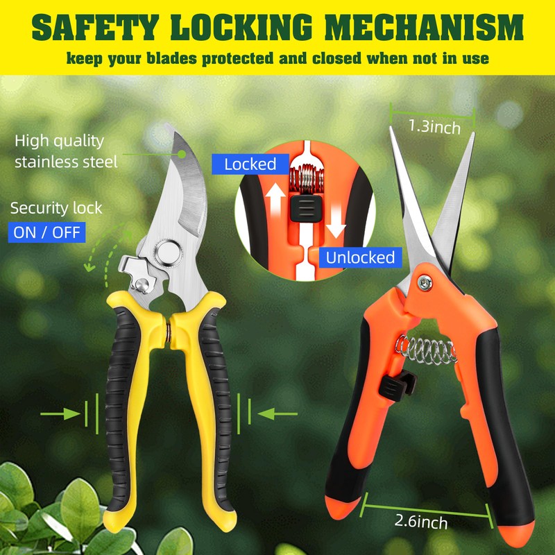4 Pack Garden Pruning Shears, Stainless Steel Shears, Scissors, Clippers,