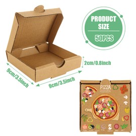 RHBLME 50 PACK Mini Pizza Boxes, 3.5 x 3.5 x 0.8 Inch Small Pizza Boxes Lock Corner Clay Coated Thin Pizza Box, Reusable Pizza Box for Mini Pizza Cookies Cake Party Favors Weddings