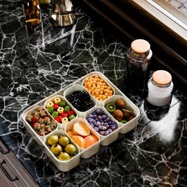 Divided Serving Tray with Lid and Handle 8 Compartments 11×8 in Spice Box, Portable Snackle Box, Snack Box Charcuterie Divided Containers for Food,Fruit Tray Salad Snacks Organizer,Seasonign Box