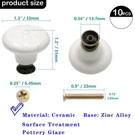 PAITOK Ceramic Cabinet Knobs with Screws, 34mm White Drawer Knobs, Wardrobe Door Pull Handle Round Cabinet Knobs, Furniture Decorative Drawer Handles for Kitchen Bedroom Cabinet