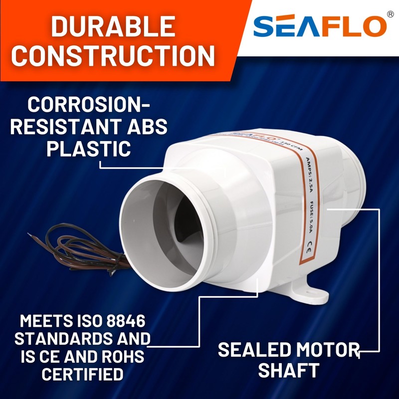 SEAFLO 3" In-Line Marine Bilge Air Blower - 12V, 130