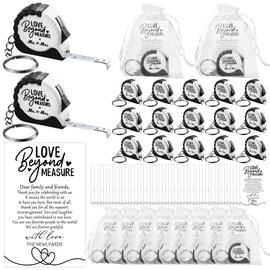 Loetere 50 Sets Wedding Favors for Guests Tape Measure Keychains with Cards Gift Bags for Bridal Shower Wedding Party Souvenirs
