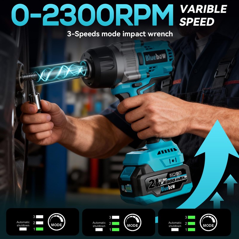 1/2 Inch Cordless Impact Wrench, 900 Ft-lbs (1200 N·m) High