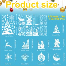 hllonn 260 PCS Christmas Window Clings Stickers, Christmas Window Decorations Reusable Santa Snowman Snowflake Winter Clings Holiday Decor, for Winter Wonderland Xmas Party Decor(9 sheets)