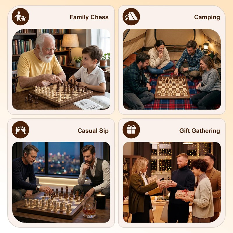 2 in 1 Magnetic Wooden Chess and Checkers Board Game