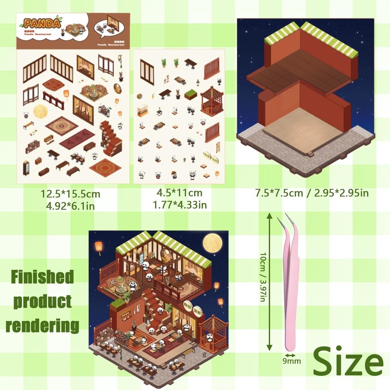 PACIOCEAN 8 Sets 3D Sticker Scene，Cute Cartoon Scenery Stickers，Make Your