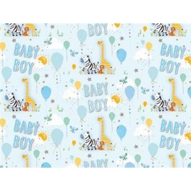 New Baby Boy Gift Wrapping Paper 1 Sheet & Matching Tag - Animals & Balloons