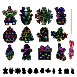 Jagowa 12 Pcs Christmas Scratch Art Hanging Decorations Christmas Scratch Card DIY Bookmark Hanging Art Scratch Painting