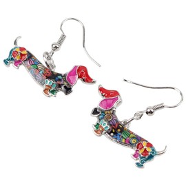 BONSNY Enamel Alloy Dachshund Dog Pets Earrings for Women Jewelry Novelty Funny Charms Original Design, enamel Metal, Sandstone