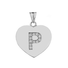 Elegant Sterling Silver CZ Initial"P" Heart Charm Pendant