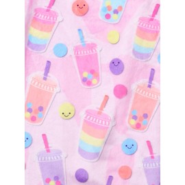 iscream Big Girls' Foodie Print Silky Soft Plush Spa Wrap - Rain-boba, X-Small/Small (4-8)