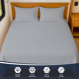 Cottington Lane RV Sheets 100% Egyptian Cotton, Short Queen 60" x 74" Premium Quality 4 Piece Sheet Set for Campers, High Thread Count Light Grey Solid with 6-10" Deep Pocket