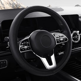 Lotatheta Steering Wheel Cover - Microfiber Leather Anti-Slip Universal Faux Leather Black