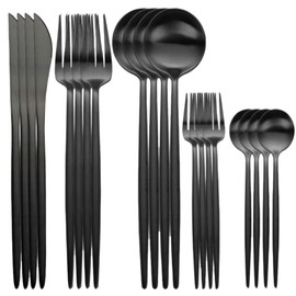 Juego de Cubiertos de Acero Inoxidable 20 piezas -Negro Cubiertos Juego de Vajilla con Tenedores Cucharas Cuchillo para carne Porción 4