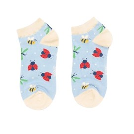 MISS SPARROW Lady Bird Bee Trainer Socks Pale Blue Breathable Bamboo Blend 1 Pair