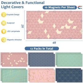 QOUBAI Fluorescent Light Covers, 4x2 Feet Magnetic Light Cover Fluorescent Lights Shade Panel Positive Inspirational Ceiling Lights Filters for Office Classroom Home Drop Ceiling Geometric 12pcs