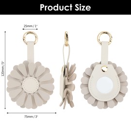 URIZZD Air Tag Keychain for Apple Airtags Holder, 2 Pack Flower Air Tag Cases, Leather Cover for AirTags Holder (Black+Beige)