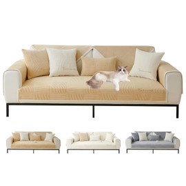 ShowyLive Sofa Covers 1 2 3 4 Seater Non Slip Sofa Slipcovers Super Soft Fleece Sofa Cushion Covers Sofa Protectors from Pets/Kids/Dogs(Khaki, 28 * 83 inch/70 * 210CM)