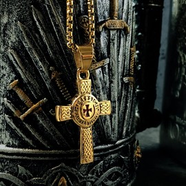 bahamut Knights Templar Cross Pendant Necklace for Men Boys Stainless Steel Vintage Crusader Holy Knight Jewelry with 25" Chain, Stainless Steel, No Gemstone