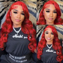 Saxio Red Lace Front Wigs Human Hair Pre Plucked with Baby Hair 13x4 Red Wig Human Hair Body Wave Colored Wigs Human Hair 180% Density Red Frontal Wigs Human Hair HD Lace 20 Inch