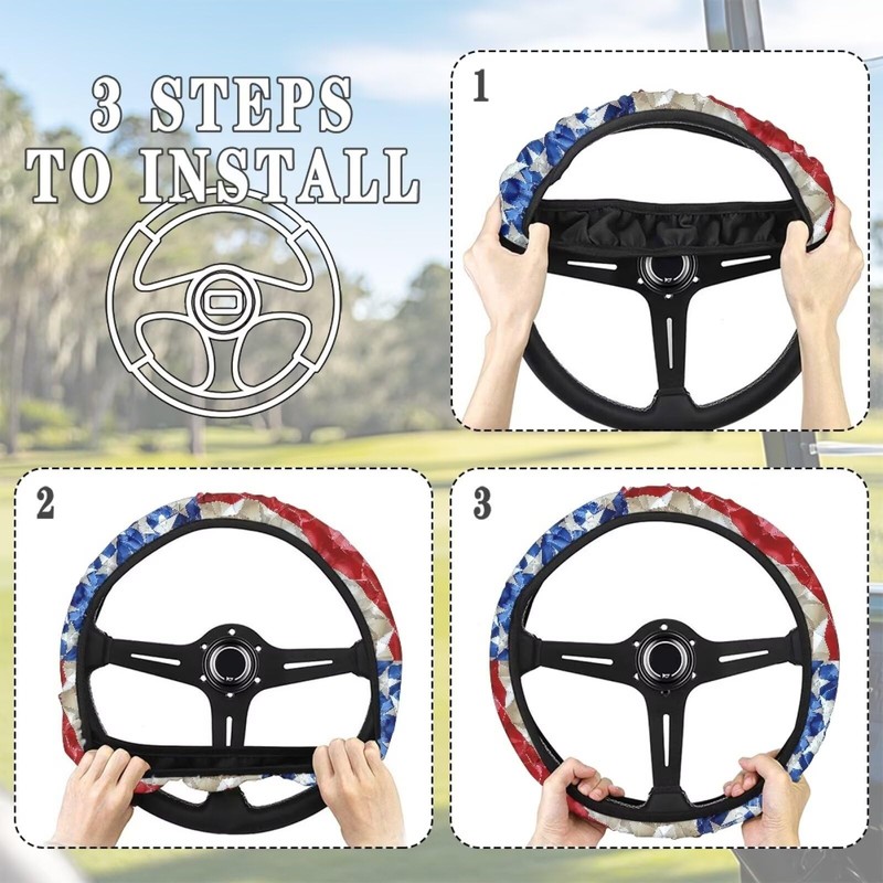 Qiyupavto American Flag Golf Cart Steering Wheel Cover Sweat-Absorbent Non-Slip