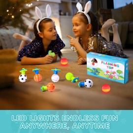 SCIONE 12Pcs LED Light Up Spinning Tops for Kids, Glow in The Dark Party Supplies, Kids Goodie Bag Fillers, Birthday Party Favor Novelty Bulk Toys, Easter Eggs Hunt Prize