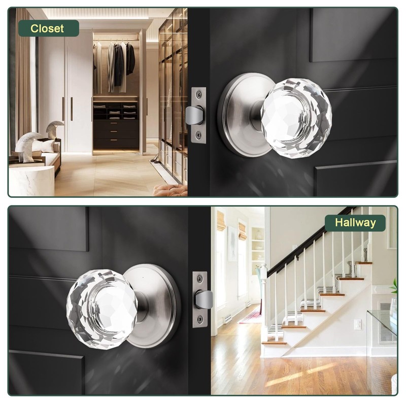 Lepushom 6 Pack Crystal Door Knobs Interior, Elegant Satin Nickel