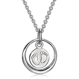 Xaana AMZ0493 Christening Ring with Zirconia and Baby Feet Pendant with Chain 36/38 cm Rhodium-Plated 925 Sterling Silver, Sterling Silver, Cubic Zirconia