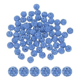 PATIKIL 50 Pcs Rhinestone Beads for Jewelry Making, 10mm Shiny Round Disco Ball Beads Sparkle Crystal Clay Beads with Hole for Bracelet Necklace DIY Crafting, Light Blue