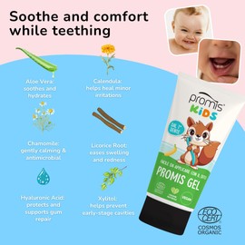 Promis Gel Kids – Natural Teething Gel for Babies, Gum Relief with Aloe Vera, Chamomile, Calendula and Hyaluronic Acid, Safe if Swallowed, Natural Banana Flavor, Organic and Vegan
