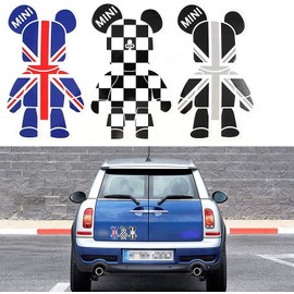 Xotic Tech 3 Pcs Cute Cool Bears Exclusive Reflective Stickers Checkered Union Jack UK Flag Sporty Style Decal Replacement Compatible with Mini Cooper Car Truck Window Door or Laptop Refrigerator
