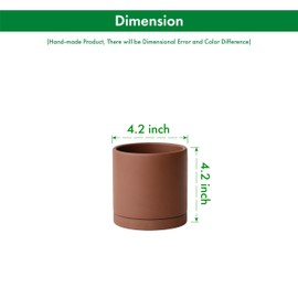 D'vine Dev 4 Inch Rust Terracotta Plant Pot with Drainage Hole and Saucer, Round Cylinder Planter Pot for Indoor Plants, Set of 2, 40-V-A-2