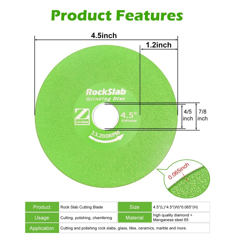 ZORUNNA 4.5 Inch Rock Slab Grinding Disc, 1.2'' Diamond Ultra