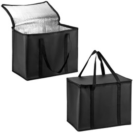 QWORK 2 Pack Insulated Cooler Grocery Bags with Triple-Layer Thermal Insulation, for Food Delivery, Picnics (Black)