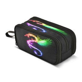 Rainbow Fire Dragon Pencil Case 3 Compartment Pen Bag Pouch Holder Box School Portable Stationery Storage Bag for Girls Boys