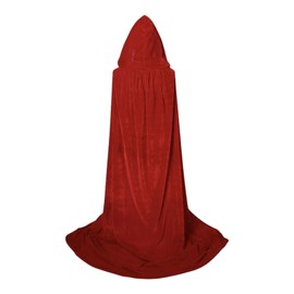 SCGEHA Velvet-like Cape with Hood for Cosplay Halloween 130cm 150cm 170cm Black Purple Red Dark Green Costume Shiny (Red, 130cm)
