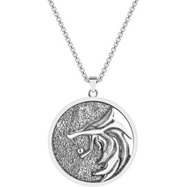 Necklace Wolf Witcher Geralt Of Rivia Medallion Metal Viking Punk Trap Film Series Games Animal Pendant Men Women Gift Black Velvet Bag Gionatan Shop Metal Alloy, Alloy, metal, Alloy